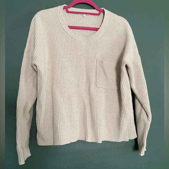 Madewell Sweaters - Madewell- cotton blend crewneck boxy fit cream beige ribbed sweater front pocket